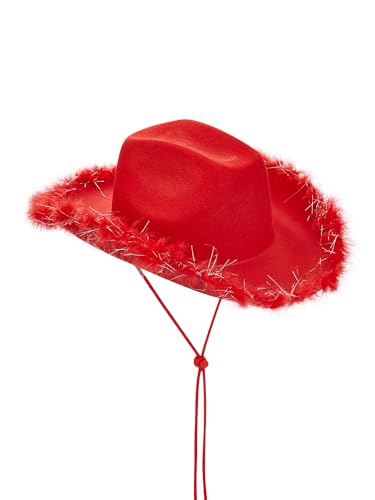 LYSINK Cowboyhut für Damen, Diamant-Quasten-Cowgirl-Hut, Strass-Fransen-Kuh-Jungen-Hüte, Rave-Junggesellenabschied-Zubehör, A-roter Flaum, Einheitsgröße LYSINK Cowboyhut für Damen, Diamant-Quasten-Cowgirl-Hut, Strass-Fransen-Kuh-Jungen-Hüte, Rave-Junggesellenabschied-Zubehör, A-roter Flaum, Einheitsgröße von LYSINK