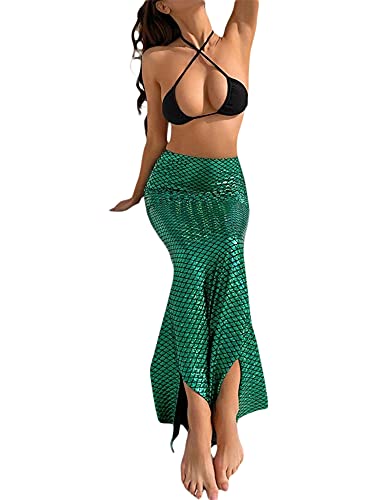 LYSINK Damen Halloween Meerjungfrau Kostüm Hohe Taille Bodycon Fischschwanz Maxirock Cosplay Rollenspiel Party Outfits (B-a-Green, M) von LYSINK