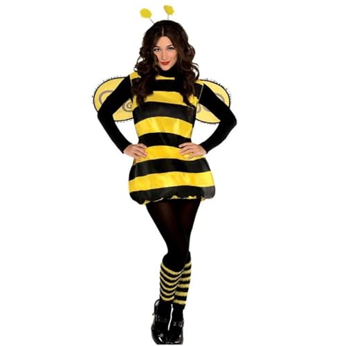 LYSINK Halloween-Bienenkostüm-Set für Damen, Hummelkleid mit Flügeln, Stirnband, Beinärmel, Cosplay-Zubehör, Verkleidung (Bc Schwarz, L) von LYSINK