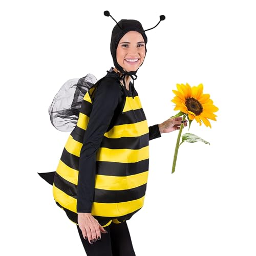 LYSINK Halloween-Bienenkostüm-Set für Damen, Hummelkleid mit Flügeln, Stirnband, Beinärmeln, Cosplay-Zubehör, Verkleidung (Bd Gelb, Erwachsene, S) von LYSINK