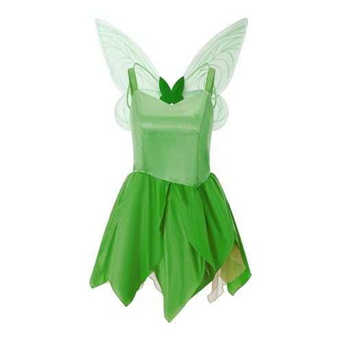 LYSINK Halloween-Kostüm für Damen, Waldfee, Glitzer, trägerloses Minikleid mit Feenflügeln, Set, Fee, Cosplay, Outfits (Bf Green, S) von LYSINK