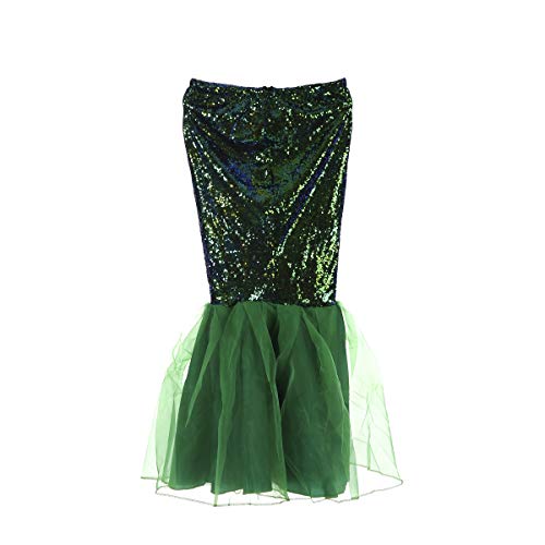 LYSINK Meerjungfrauenrock für Damen, langer Schwanz, Halloween, Cosplay, Faschingskostüm, hohe Taille, figurbetont, Pailletten-Maxirock mit Netzeinsatz (Ba-Grün, M) von LYSINK