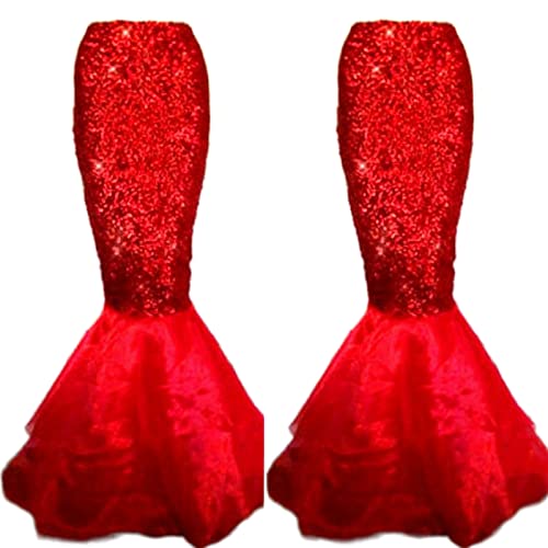 LYSINK Meerjungfrauenrock für Damen, langer Schwanz, Halloween, Cosplay, Kostüm, hohe Taille, figurbetont, Pailletten-Maxirock mit Netzeinsatz (Ba Rot, M) von LYSINK