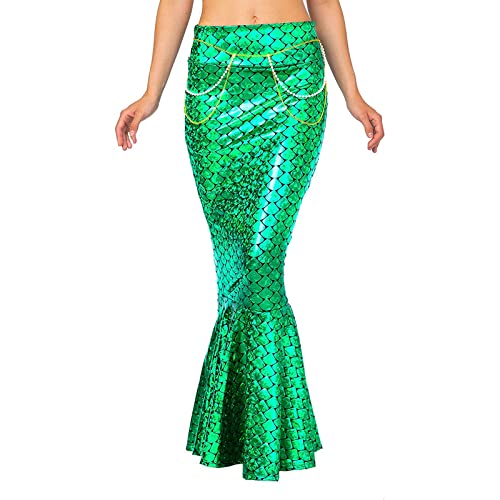 LYSINK Meerjungfrauenrock für Damen, langer Schwanz, Halloween, Cosplay, Kostüm, hohe Taille, figurbetont, Pailletten-Maxirock mit Netzeinsatz (Bd Grün, M) von LYSINK