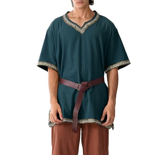 LYSINK Mittelalterliches Renaissance-Kostüm für Herren, Tempel-, Wikingerritter-, Piraten-, Vintage-Tunika, Hemd, ohne Gürtel, Halloween, Cosplay, Party-Outfits (04 Marineblau, M) von LYSINK