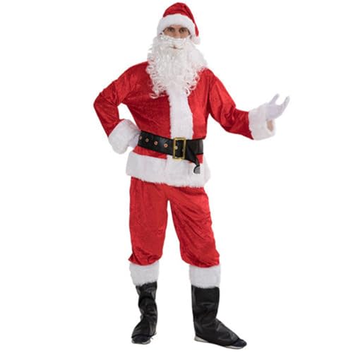 LYSINK Weihnachtsmann-Cosplay-Kostüm-Set für Erwachsene, Deluxe, roter Samt, Weihnachtsmann-roter Weihnachtsanzug (Bb White, XL) von LYSINK