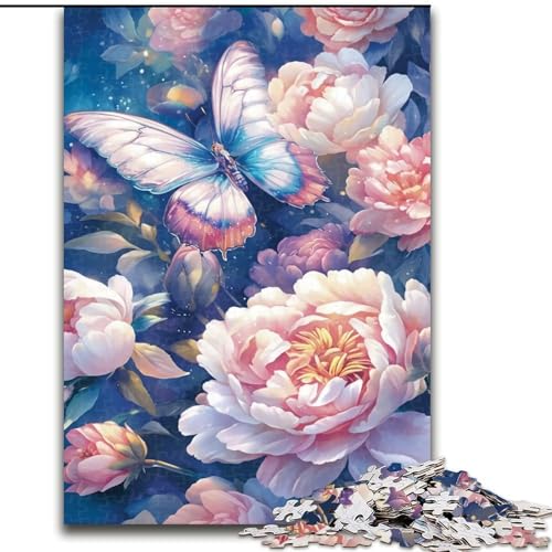 1000-teiliges Puzzle, Blume und Schmetterling, 1000-teiliges Puzzle für Erwachsene, für Teenager, Familien-Lernspiele, Heimdekoration, Geschenk, Größe 50x75cm von LYXIANY