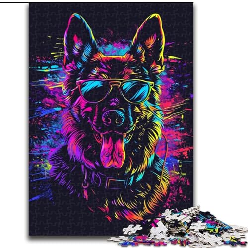 1000-teiliges Puzzle, Deutscher Schäferhund, DJ Neon, 1000-teiliges Puzzle für Erwachsene, für Teenager, Familien-Lernspiele, Heimdekoration, Geschenk, Größe 50x75cm von LYXIANY