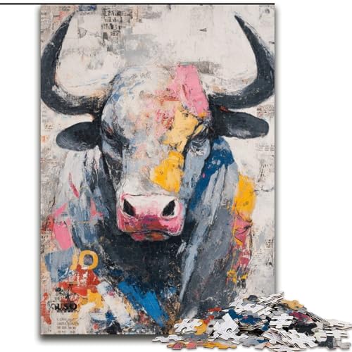 1000-teiliges Puzzle, Ölgemälde mit Stier, geeignet für Kinder ab 14 Jahren, Lernspiele für zu Hause, DIY-Spielzeug, Kunstwerk, Geschenk (Größe 50x75cm) von LYXIANY
