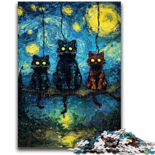 1000-teiliges Puzzle, Schwarze Katzenkunst, geeignet für Kinder ab 14 Jahren, intellektuelles Spielzeugspiel, Lernspiel für Geburtstag und Weihnachten, 50x75cm von LYXIANY