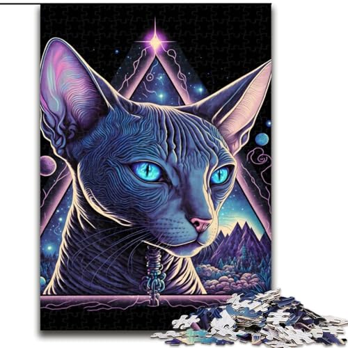 1000-teiliges Puzzle, Schwarzlichtkatze, 1000-teiliges Puzzle für Erwachsene, für Teenager, Familien-Lernspiele, Heimdekoration, Geschenk, Größe 50x75cm von LYXIANY
