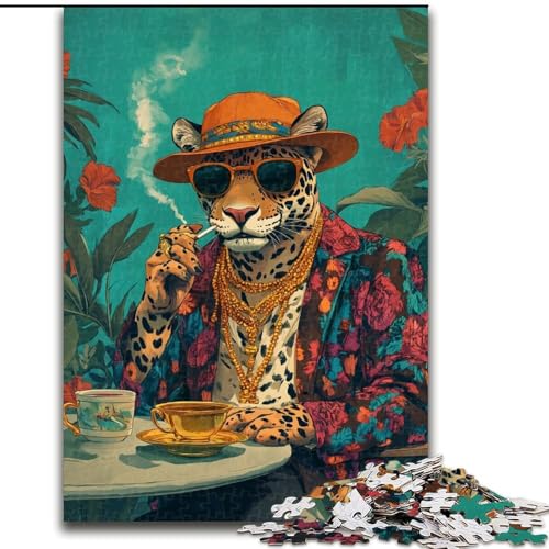 1000-teiliges Puzzle, modisches Leoparden-Puzzle aus Holz, interaktives Familienspiel, DIY-Heimdekoration, Gehirn-Herausforderung, Geschenk, Größe 50x75cm von LYXIANY