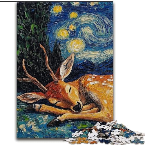1000-teiliges Puzzle „Hirsch-Nachthimmel“ für Erwachsene, Größe 38x26cm, Denkspiel für Teenager und Familieninteraktion von LYXIANY