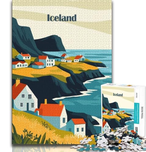 1000-teiliges Puzzle „Isländisches Küstendorf“ für Erwachsene und Jugendliche, Quizspiel, Wanddekoration, einzigartige Geburtstags, 38x26cm von LYXIANY