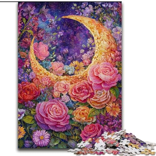 1000-teiliges Puzzle Blumen und Mond aus Holz, perfekt als Dekoration für Zuhause und das Büro, für Partys, Geburtstage und Feiertagsgeschenke, Größe 50x75cm 1000-teiliges Puzzle Blumen und Mond aus Holz, perfekt als Dekoration für Zuhause und das Büro, für Partys, Geburtstage und Feiertagsgeschenke, Größe 50x75cm von LYXIANY