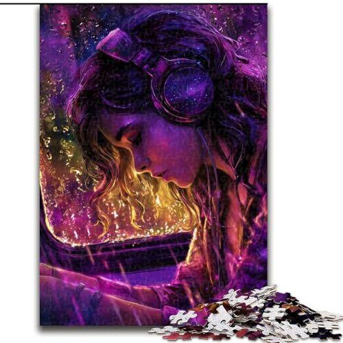 1000-teiliges Puzzle Frau hört Musik für Erwachsene und Jugendliche, Lernspiele, Heimdekoration, Geschenk für die ganze Familie (50x75cm) von LYXIANY