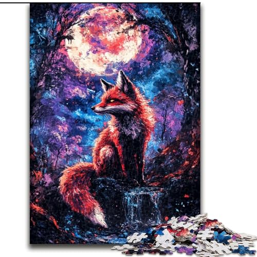 1000-teiliges Puzzle Fuchs unter dem Mond, aus Holz, perfekt als Dekoration für Zuhause und Büro, Partys, Geburtstage und Feiertagsgeschenke, Größe 50x75cm von LYXIANY