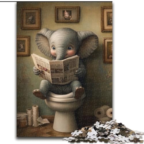 1000-teiliges Puzzle-Geschenk „Elephant Go Toilet“, 1000-teiliges Puzzle, anspruchsvolles DIY-Denkspiel, interaktives Familienspiel, Größe: 50x75cm von LYXIANY
