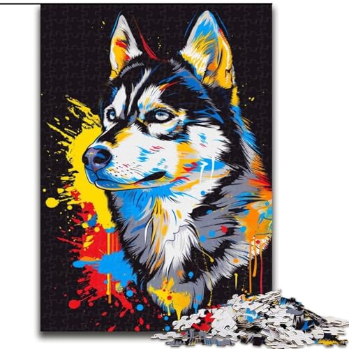 1000-teiliges Puzzle-Geschenk Siberian Husky mit Kopfhörern, Holzpuzzle für Erwachsene, ideal als Dekoration für Zuhause und Büro, Geburtstag, Größe 50x75cm von LYXIANY