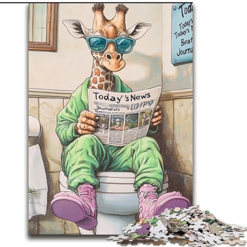 1000-teiliges Puzzle Giraffe Go Toilet, 1000-teiliges Puzzle, anspruchsvolles Denkspiel für Teenager, Spaß für den Spieleabend mit der Familie, Größe: 50x75cm von LYXIANY