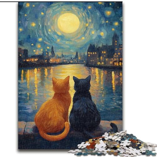 1000-teiliges Puzzle Katzenpaar aus Holz, Geschenkidee für die Feiertage, humorvolles Kunstwerk, detailliertes Kunstwerk, Größe 50x75cm, Weihnachten oder Geburtstage von LYXIANY