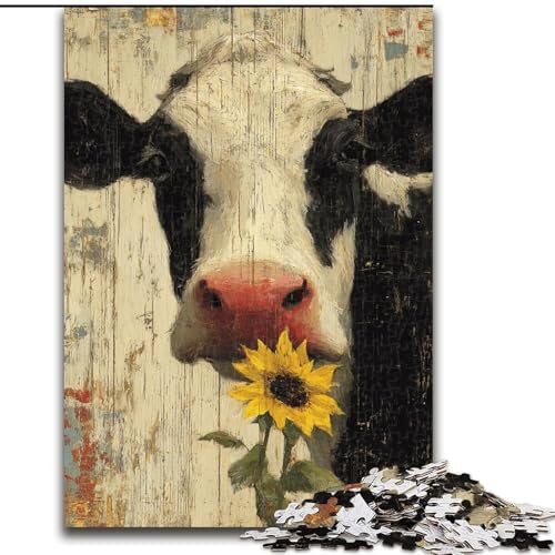 1000-teiliges Puzzle Kühe und Sonnenblumen, lustige Spiele für die ganze Familie, unterhaltsame Aktivitäten zu Hause, Geburtstagsgeschenk, Reisegeschenk (26x38cm) von LYXIANY