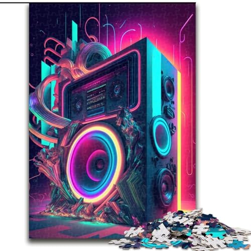 1000-teiliges Puzzle Live-Musik, Neon, Holzpuzzle, Familieninteraktion und lustiges Geschenk, lebendiges abstraktes Design, Größe 50x75cm von LYXIANY