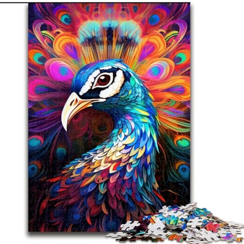1000-teiliges Puzzle Psychedelischer Pfau aus Holz, perfekt für Familienspaß, Partyspiele, Gastgeschenke für Geburtstagspartys, Größe: 50x75cm von LYXIANY