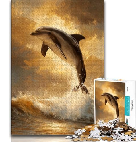 1000-teiliges Puzzle Springende Delfine für Erwachsene und Jugendliche, Lernspielzeug, Familienspiele mit passendem Poster und Quizblatt (38x26cm) von LYXIANY