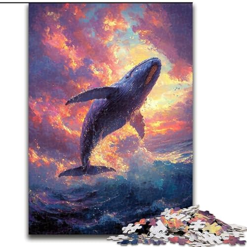 1000-teiliges Puzzle Wale springen bei Sonnenuntergang für Erwachsene und Jugendliche, eine Herausforderung für die Gehirnintelligenz, süchtig machendes Spielzeug zur Heimdekoration (26x38cm) von LYXIANY