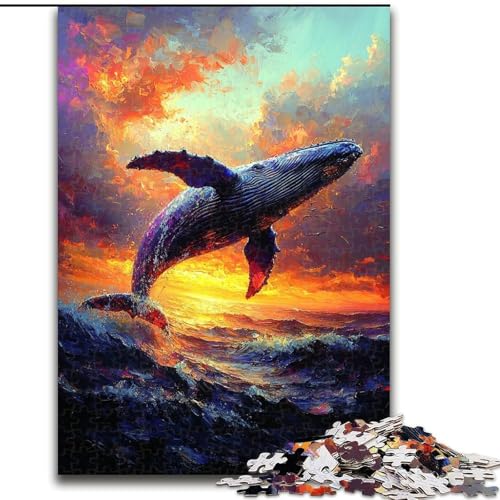 1000-teiliges Puzzle Wale springen bei Sonnenuntergang für Erwachsene und Jugendliche Entspannungsspiele ganze Familie (26x38cm) von LYXIANY