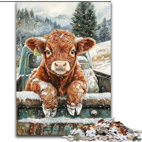 1000-teiliges Puzzle Weihnachts-Hochlandkuh, für Kinder ab 14 Jahren, Heimdekoration als Geschenk für die ganze Familie und Freunde (Größe 50x75cm) von LYXIANY