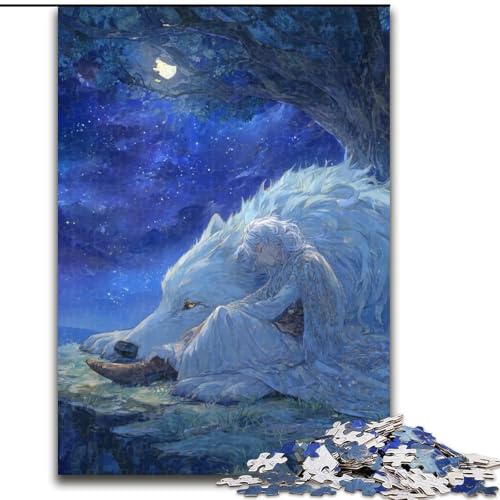 1000-teiliges Puzzle für Erwachsene, Anime-Wolf- und Mädchen-Puzzle, anspruchsvolles Denkspiel für Teenager, perfekt als Heimdekoration oder Geschenk (Größe 50x75cm) von LYXIANY