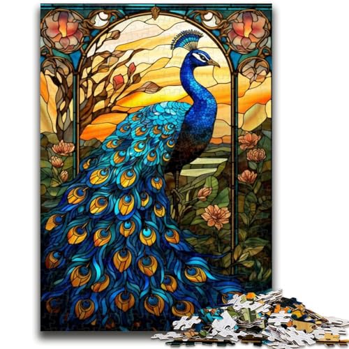 1000-teiliges Puzzle für Erwachsene, Buntglas-Pfau, Lernspiele, Heimdekoration, Lernspiel für Geburtstag, Weihnachten, 50x75cm von LYXIANY