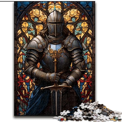 1000-teiliges Puzzle für Erwachsene, Buntglas-Ritter-Puzzle aus Holz, geeignet für Geburtstage, Halloween, Thanksgiving, Ostern, Größe 50x75cm von LYXIANY