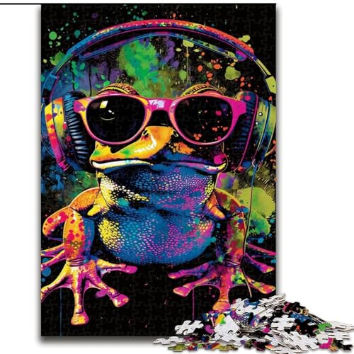 1000-teiliges Puzzle für Erwachsene, Frosch mit Kopfhörern, Puzzles 1000 Teile für Erwachsene, anspruchsvolles DIY-Denkspiel für Teenager, Größe 50x75cm von LYXIANY
