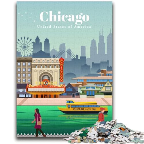 1000-teiliges Puzzle für Erwachsene, Geschenke, Reise nach Chicago, Lernspielzeug, ganze Familie (Größe 38x52cm) von LYXIANY