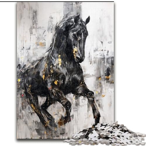 1000-teiliges Puzzle für Erwachsene, Geschenke, schwarzes goldenes Pferd, Spiele, Spielzeug, Geschenk, einzigartige Geburtstags- und Geschenkideen für Kinder ab 14 Jahren (Größe 50x75cm) von LYXIANY