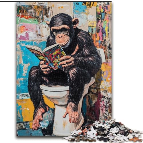 1000-teiliges Puzzle für Erwachsene, Geschenke Schimpanse auf der Toilette, für Kinder ab 14 Jahren, Denkspiel, Weihnachts- und Geburtstagsgeschenke (Größe 50x75cm) von LYXIANY