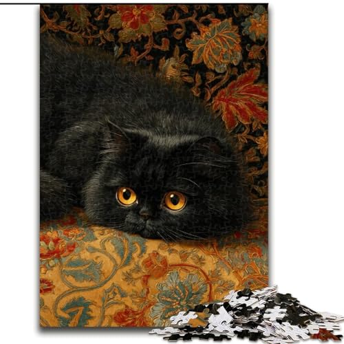 1000-teiliges Puzzle für Erwachsene, Geschenke Schwarze Katze, für Kinder ab 14 Jahren, Denkspiel, Weihnachts- und Geburtstagsgeschenke (Größe 50x75cm) von LYXIANY