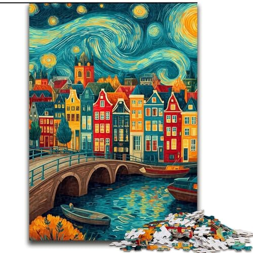 1000-teiliges Puzzle für Erwachsene, Geschenke Stadt unter dem Nachthimmel, Familienspiel für und einzigartige Heimdekoration und Geschenke für 14-Jährige (Größe 26x38cm) von LYXIANY