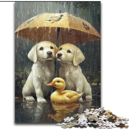 1000-teiliges Puzzle für Erwachsene, Golden Retriever hält einen Regenschirm, anspruchsvolles Spiel und Familienspiel mit vollständig ineinandergreifenden, zufällig geformten Teilen, 50x75cm von LYXIANY