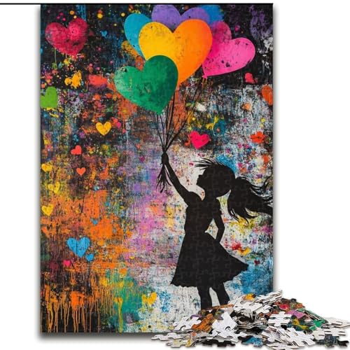 1000-teiliges Puzzle für Erwachsene, Graffiti-Mädchen-Ballon, aus Holz, lustige Aktivität für zu Hause, Größe 50x75cm, DIY-Kunstdekor von LYXIANY