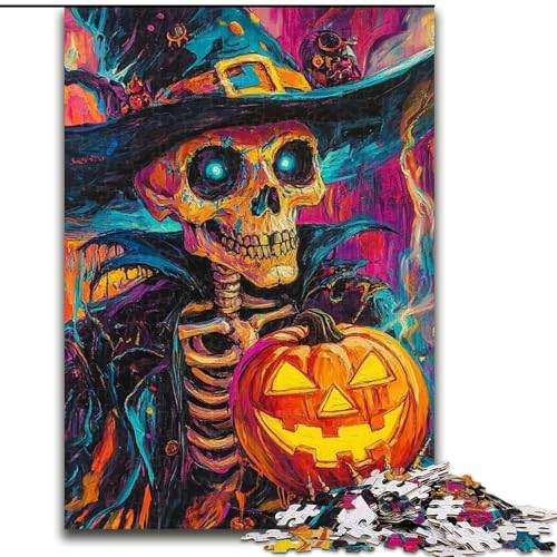 1000-teiliges Puzzle für Erwachsene, Halloween-Skelett-Puzzle aus Holz, anspruchsvolles Denkspiel für Teenager, Spaß für den Familienspielabend, Größe 50x75cm von LYXIANY