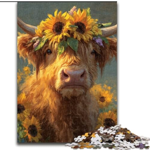 1000-teiliges Puzzle für Erwachsene, Hochlandkühe und Sonnenblumen, aus Holz, als Geschenk zum Geburtstag, zu Weihnachten und Halloween, Größe 50x75cm 1000-teiliges Puzzle für Erwachsene, Hochlandkühe und Sonnenblumen, aus Holz, als Geschenk zum Geburtstag, zu Weihnachten und Halloween, Größe 50x75cm von LYXIANY