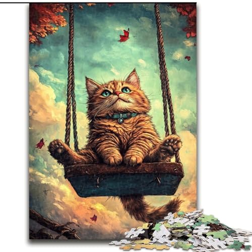 1000-teiliges Puzzle für Erwachsene, Katze auf Einer Schaukel, kreatives Familienspiel und Heimdekoration, Teenager (Größe 26x38cm) von LYXIANY