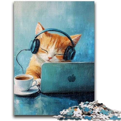 1000-teiliges Puzzle für Erwachsene, Katze hört Musik, Stressabbau, schwierige Herausforderung, geeignet als Schreibtischdekoration, 26x38cm 1000-teiliges Puzzle für Erwachsene, Katze hört Musik, Stressabbau, schwierige Herausforderung, geeignet als Schreibtischdekoration, 26x38cm von LYXIANY