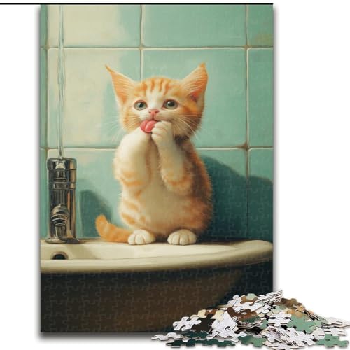 1000-teiliges Puzzle für Erwachsene, Katze in der Toilette, Puzzle aus Holz, hochschwieriges Denkspiel für Teenager, Größe 50x75cm von LYXIANY