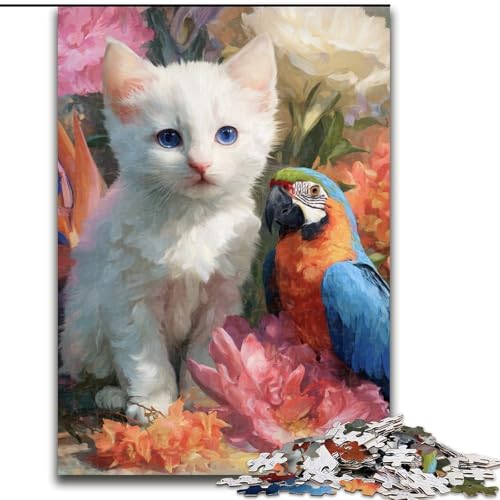 1000-teiliges Puzzle für Erwachsene, Katze und Papagei, aus Holz, für Teenager und Familienspaß, Größe 50x75cm von LYXIANY