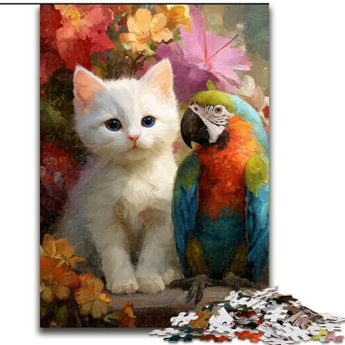 1000-teiliges Puzzle für Erwachsene, Katzen- und Papageien-Puzzle aus Holz, Familienaktivität, Heimdekoration zum Selbermachen, Größe 50x75cm von LYXIANY